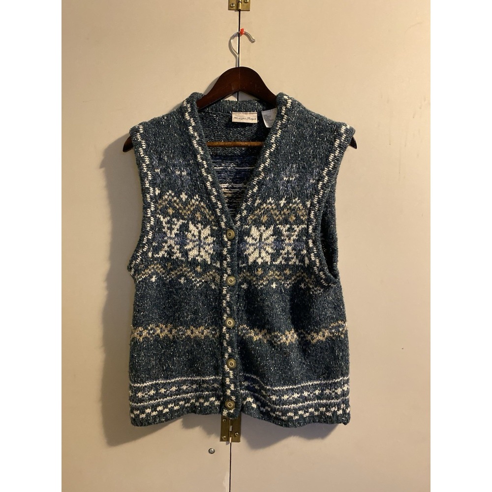 Huntington Ridge Button Up Snowflake Cottage Core Knit Sweater Vest L Grandma